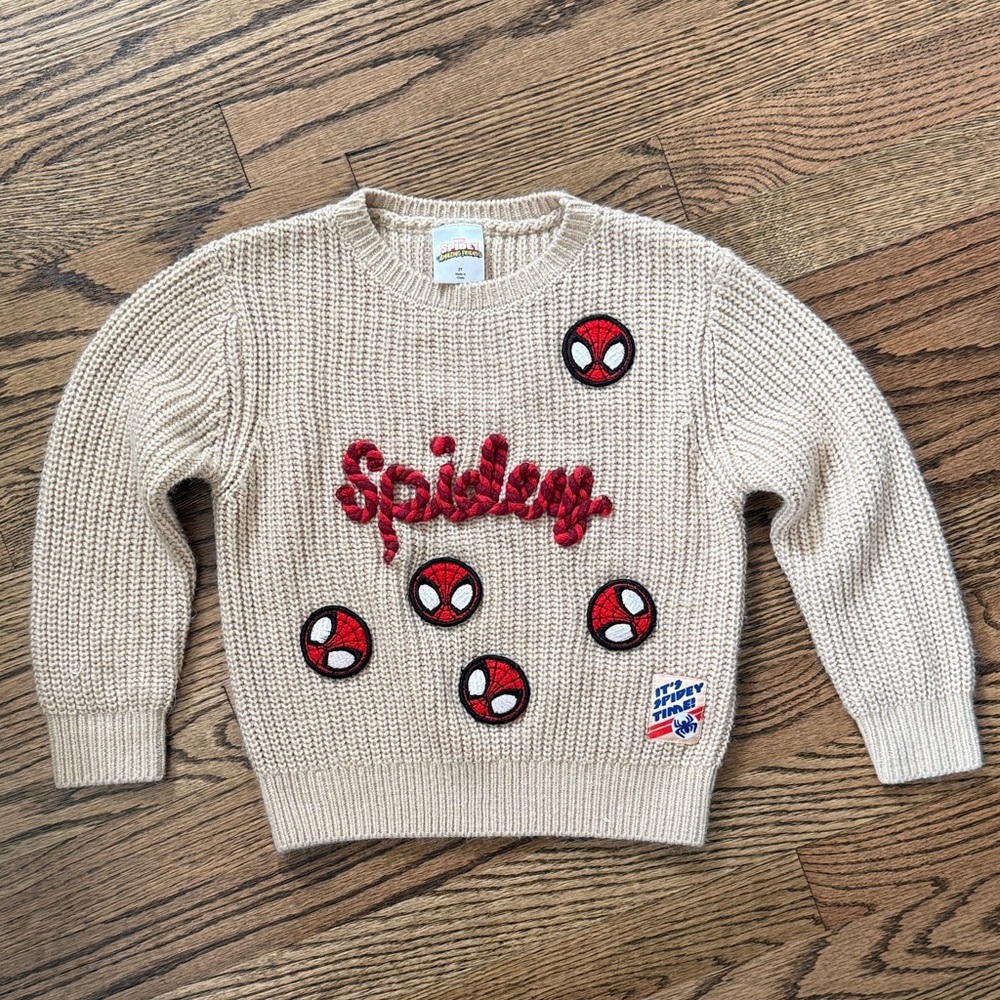 Kid’s Beige Marvel Spidey Spiderman Knit Sweater Size 3